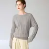 Top Básico de Punto Trenzado 100% Cachemir con Cuello Redondo Casual de Color Sólido para Temperamento, Viajes al Trabajo, Calidez