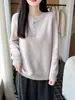 Nuevo Suéter de Punto de Lana Pura con Cuello Redondo Medio Abierto de Manga Larga para Mujer Color Sólido Holgado Jersey Suéter de Lana Otoño/Invierno 2026