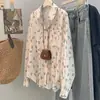 Tiro Real de Nuevo Estilo Primavera y Verano Pequeño Fresco Estilo Coreano Hong Kong Retro Floral Ligero Camisa de Manga Larga Ropa de Protección Solar para Mujer