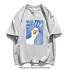 Camiseta Masculina Nova de Manga Curta da Marca da Moda, Gola Redonda Solta, Estampa Grande de Ganso Branco, Algodão Puro, Top Casual e Versátil