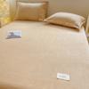 Sábana de Terciopelo de Leche Engrosada de Invierno de Una Pieza para Dormitorio Individual Doble Cama Grande Volante Terciopelo Coral Funda de Almohada para Cama Juego de Tres Piezas
