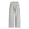 Y6062 Estilo Retro High Street Americano Unisex Color Sólido Diseño Plisado Pantalones de Chándal Casual Sueltos de Pierna Ancha para Hombre