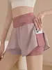 Shorts esportivos falsos de duas peças para mulheres plus size, calças de corrida de verão de secagem rápida de três quartos, vestuário de ioga e fitness de cintura alta