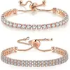 Conjunto de pulseras de venta caliente transfronteriza: Pulsera de tenis de circón blanco con cordón ajustable, joyería de diamantes de una hilera y diamantes de doble hilera, venta al por mayor de fábrica