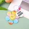 Pingente Chaveiro Girassol Colorido Degradê com Glitter Fino, Pingente Acrílico de Flor Coração com Rosto Sorridente Amarelo, Pequeno Presente