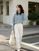 Suéter de Retazos de Mezclilla Estilo Coreano Retro de Dos Piezas Falsas Ropa Exterior para Mujer Otoño/Invierno Nuevo Diseño Solapa Punto Reductor de Edad