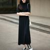 Vestido de Punto de Lana Peinada de Manga Tres Cuartos con Cuello Alto Medio, Color Sólido, Holgado, Cintura Alta, Falda Larga, Nuevo para Otoño Temprano, 25 Años