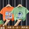 2026 Nova Roupa Infantil 100% Algodão para Meninos Manga Curta Verão Nova Estampa Estampada Gola Redonda Camiseta Casual Desenho Animado Top
