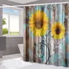 Cortina de ducha serie flores de madera transfronteriza, partición de separación de seco y húmedo para baño del hogar, cortina de ducha con impresión digital, cortina de ducha impermeable