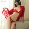 Yiyue Ropa Interior Sexy para Mujer Sexy Encaje Tres Puntos Abertura Bata Transparente Tentación Conjunto de Pijama Comercio Exterior 8142