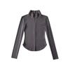 Camisa de base de manga comprida com gola vertical e meio zíper, slim fit, feminina, outono, nova, all-match, arco, parte inferior, cor sólida, camiseta, top