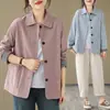 Foto Real de Chaqueta Corta Artística para Mujer, Primavera y Otoño 2026, Corte Holgado, Tallas Grandes, Top Casual Versátil de Manga Larga con Cuello Polo para Mujer