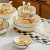 Vajilla Infantil de Tom y Jerry Set Lindo de Jerry Color Bajo Esmalte Tazones de Arroz y Platos para el Hogar Vajilla Cerámica Aptas para Lavavajillas