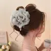 Grampo de Cabelo Feminino de Rede com Flor de Rosa e Pérola, High-End 2025, Novo Grampo Tubarão para Parte de Trás do Cabelo, Acessório de Cabeça