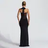 Nuevo Modelo 2025 Vestido de Verano para Mujer, Estilo Socialité, Cuello Halter, Ajustado, Sexy, Largo, para Fiesta, Estilo Europeo y Americano