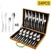 Conjunto de Talheres de Aço Inoxidável Estrela Diamante Transfronteiriço, Faca, Garfo, Colher, Colher de Chá 24 Peças, Talheres, Hotel, Restaurante Ocidental, Faca de Bife, Colher de Refeição Principal, Garfo