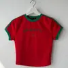 Top Bordado de Manga Curta com Bordado de Bandeira Nacional, Cropped Casual Ty2K Gola Redonda Y2K Streetwear Moq1