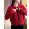 Nuevo suéter chaqueta de moda otoño e invierno, corte holgado, cuello redondo, color liso, cárdigan corto con diseño único, top de manga larga para mujer
