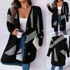 Europeu e Americano Transfronteiriço Mulheres Outono e Inverno Novo Solto Casual plus size Suéter de Malha Cardigan Botão de Costura Impresso Jaqueta para Mulheres