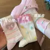 Calcetines de encaje transpirables y absorbentes de sudor finos de aliento de conejo para mujer, estilo lindo de dibujos animados rosa Ins para chica