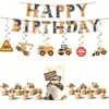 Nova Decoração de Festa de Aniversário Tema Veículo de Engenharia Cartoon Bandeira Inserção de Bolo Banner Escavadeira Sinal Marca Ovo Conjunto