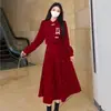 Vestido de Torrada Vermelho Novo Estilo Chinês para Noiva, Vestido de Casamento Retorno para Casa Noivado, Vestido Midi de Manga Longa Petite
