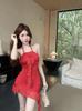Babado Tridimensional Decorativo Flor Estilingue Apertado Quadril Elástico Irregular Hot Girl Vermelho Francês vestido Mulheres