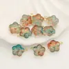 Colgante de Flor de Vidrio con Agujero Recto, Adorno de Flor de Cinco Pétalos, Cuentas Sueltas para Pulsera y Collar DIY, Materiales para Aretes con Borla Estilo Antiguo