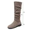 Talla Grande Exportación Pila Casual Ante Slip-On Botas Western 2023 Nuevo Caña Alta Punta Redonda Color Puro Tacón Grueso Botas de Moda