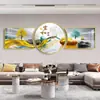 Pintura Decorativa de Sala de Estar de Luxo com Fundo de Sofá com Encosto Pendurado na Parede Triptíco de Porcelana de Cristal de Alto Padrão