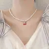 Collar Nk-313 Perla Cereza Roja Collar Corto de Alta Gama Nicho Lujo Ligero Nuevo Estilo Popular de Celebridad de Internet para Mujer