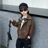 Chaqueta de Motociclista para Niños Primavera y Otoño Chaqueta de Cuero Estilo Coreano Ropa Exterior Guapa Suave Moderna Genial para Niños Pequeños Ropa de Comercio Exterior