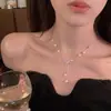 Colar de Pérolas com Laço Cravejado de Diamantes Estilo Francês Nicho Luxo Leve Moda de Alta Qualidade Acessório de Colar Versátil Joias