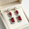 Pendientes de moda geométricos de bloque transfronterizos con borlas, estilo largo, incrustados de diamantes, pendientes de piedras preciosas de colores de diseñador para fiestas nocturnas y bodas de novia