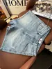 Shorts Jeans Rasgado com Barra Desfiada Estilo Retrô Americano Feminino Emagrecedor Versátil Tendência Hot Girl 2026 Calças Estilosas Tendência