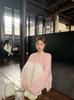 Suéter de Punto con Tirador Rosa Blanco Manga Larga para Mujer 2024 Invierno Nuevo Estilo Dulce Jersey Holgado Elegante