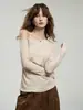 Camiseta de Manga Larga Asimétrica Hombro Descubierto de Tencel y Lana para Mujer, Nuevo Estilo Otoño 2026, Top Básico de Corte Relajado