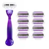 Maquinilla de afeitar manual de tres capas para mujer, morada, para depilación de todo el cuerpo, cuidado corporal, depilación de piernas, segura y a prueba de rayones