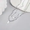 Collar plateado de doble capa para mujer con colgante cuadrado, cadena para la clavícula, nuevo accesorio de cuello de lujo ligero de moda, nicho, alta gama