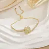 Pulseira Rotativa Transfronteiriça para Mulheres, Pulseira de Luxo Leve da Moda com Zircônia Microcravejada, Acessórios de Joias em Aço Titânio Banhado a Ouro Cobre Não Desbota