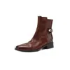 Botines Chelsea de Cuero de Vaca Lavado Completo con Hebilla Metálica Estilo Old Money Británico 2026 Tacón Medio Grueso Punta Cuadrada Botines de Cuero Genuino para Mujer
