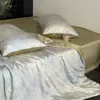 Colcha Fina de Impressão Digital Estilo Americano Levemente Luxuosa, Lavável Dupla, para Ar Condicionado, Quilt Liso de Seda Lyocell Fio 60 para Dormir Nu
