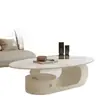 Mesa de Centro Criativa Estilo Creme para Sala de Estar, Novo Modelo 2026, Formato Oval, Adequada para Apartamentos Pequenos, Estilo Minimalista Italiano, Mesa de Chá de Pedra