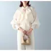 Multiplicação Múltiplo Vestível Grande Laço Moda Feminina Alto Padrão Colarinho Branco Camisa Feminina Moda Top Feminino