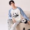Pijama 180g 100% Algodão Puro Tendência Masculina Outono Novo Estilo Manga Longa Calça Longa Pulôver Roupa de Casa Conjunto de Duas Peças
