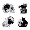 Broche de Desenho Animado Europeu e Americano Crânio Gato Preto Criativo Pequeno Animal Joias Estilo Punk Roupas Decorativas Distintivo de Liga