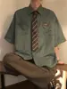 Camisa Rayada Estilo Retro Americano para Hombre de Manga Corta Primavera Otoño Camisa de Tacto de Alta Gama Oversize Pareja Suelta Tendencia Marca Chaqueta