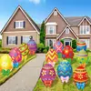 Cartel de Jardín de Pascua con Huevos de Colores y Lazos, Decoración Impermeable y Resistente a la Decoloración para Césped y Jardín al Aire Libre