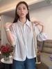Jaqueta Camisa Listrada Popular Design Feminina Moda Outono 2025 Casual Redutora de Idade