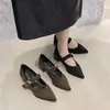 Zapatos de Mujer de Tacón Grueso Puntiagudos de Tacón Alto con Una Correa Estilo Coreano Otoño Versátiles Planos de Corte Bajo Mary Janes 2026
